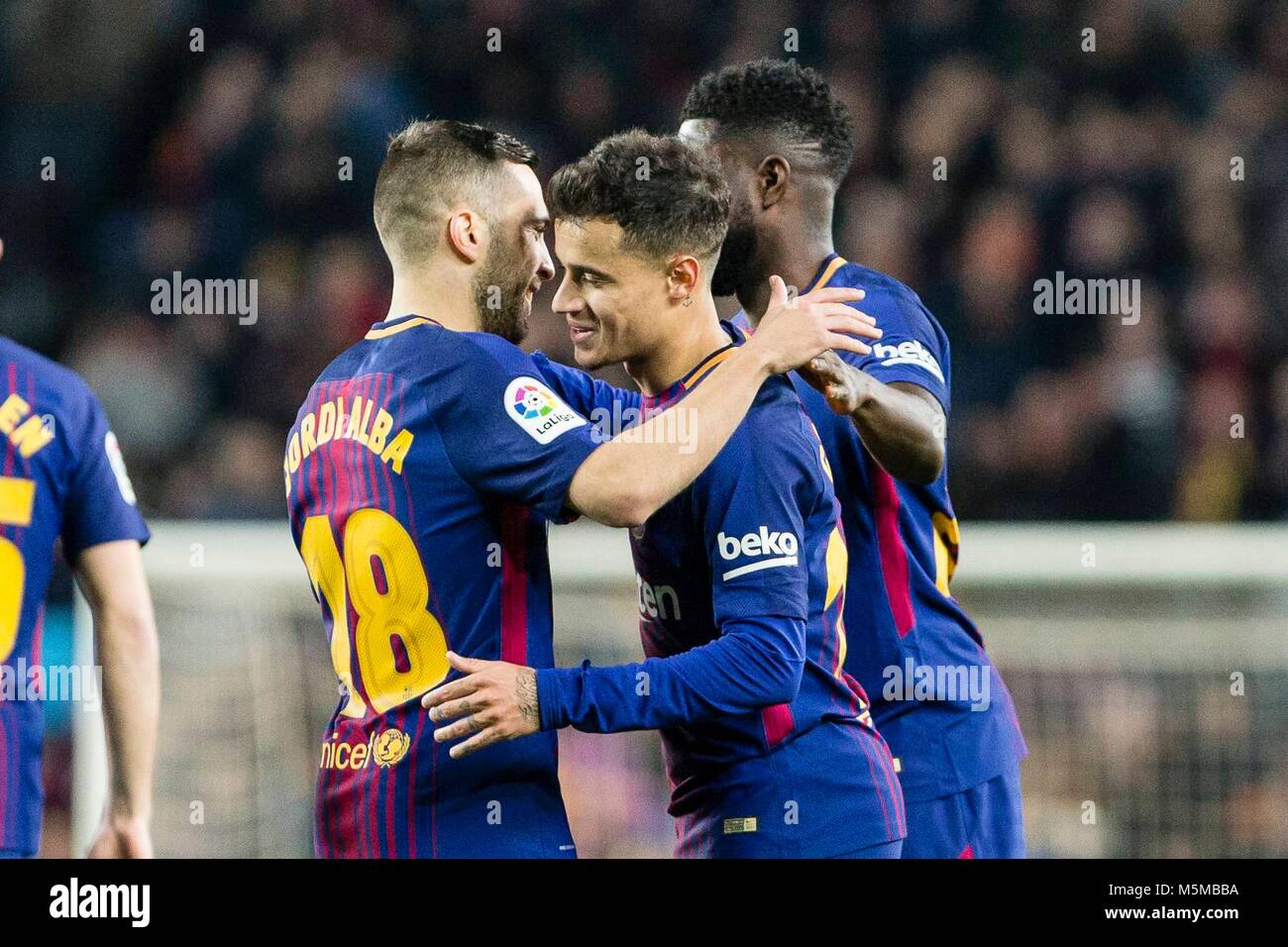 Fc barcelona midfielder philippe coutinho 14 celebrates scoring