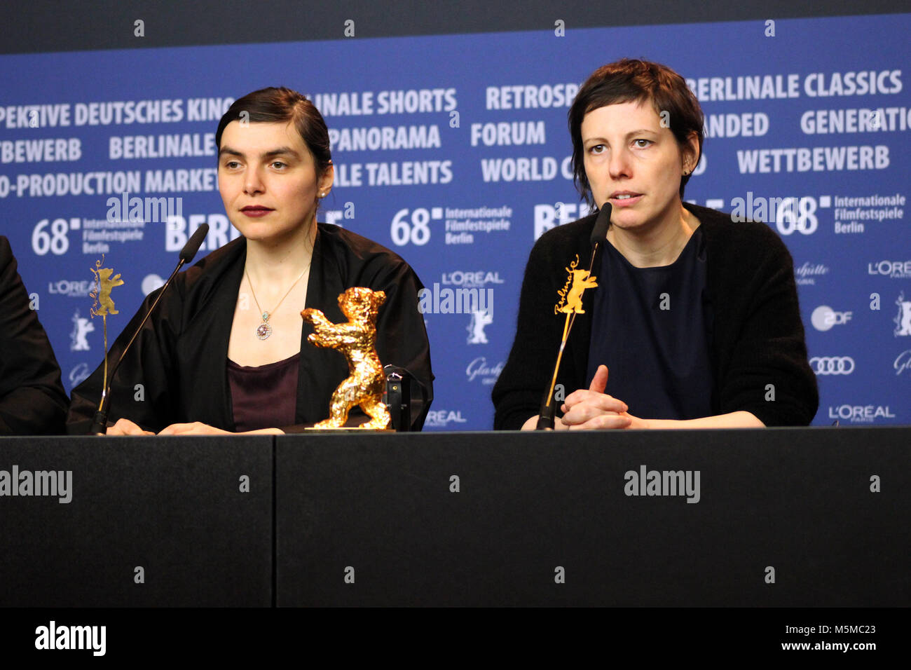 Berlin, Germany. 24th February, 2018. Winner 68th Berlinale,  golden bear, Goldener Bär Best Film: 'Touch Me Not' by Adina Pintilie , Berlin, Germany. 24th February, 2018. Press conference at the Grand Hyatt Hotel in Berlin/Germany for 68th Berlinale, Featuring:  Adina Pintilie, “Credits: T.O.Pictures / Alamy Live News“ Stock Photo