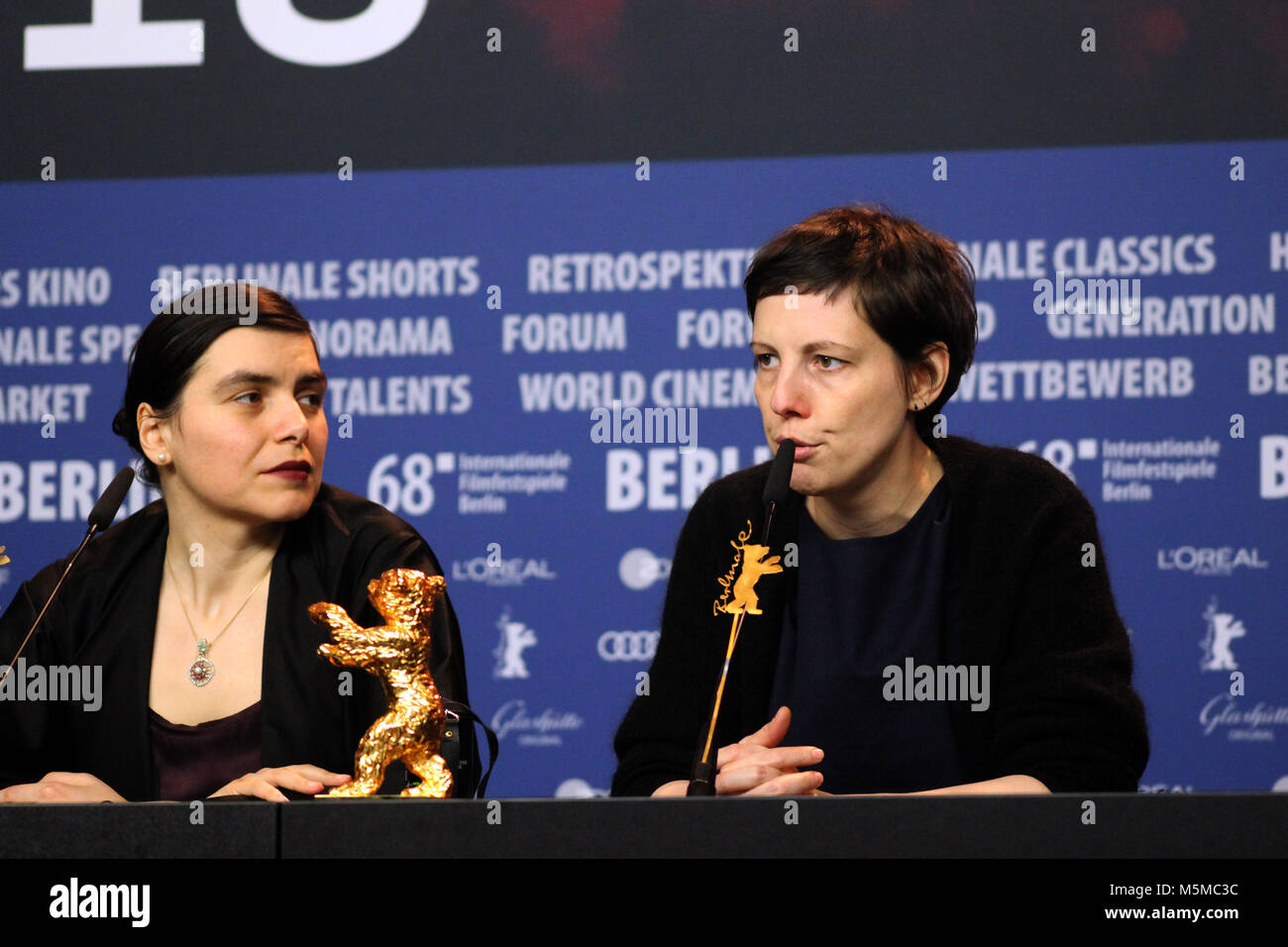 Berlin, Germany. 24th February, 2018. Winner 68th Berlinale,  golden bear, Goldener Bär Best Film: 'Touch Me Not' by Adina Pintilie , Berlin, Germany. 24th February, 2018. Press conference at the Grand Hyatt Hotel in Berlin/Germany for 68th Berlinale, Featuring:  Adina Pintilie, “Credits: T.O.Pictures / Alamy Live News“ Stock Photo