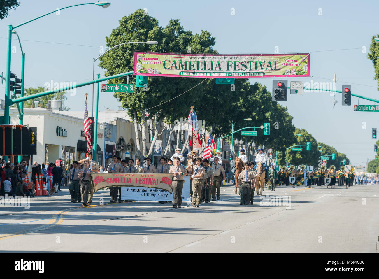 Temple City, Los Angeles, USA. 24th February, 2018. Scouts of the famous 74th Camellia Festival Parade on FEB 24, 2018 at Temple City, Los Angeles County, California Credit: Chon Kit Leong/Alamy Live News Stock Photo