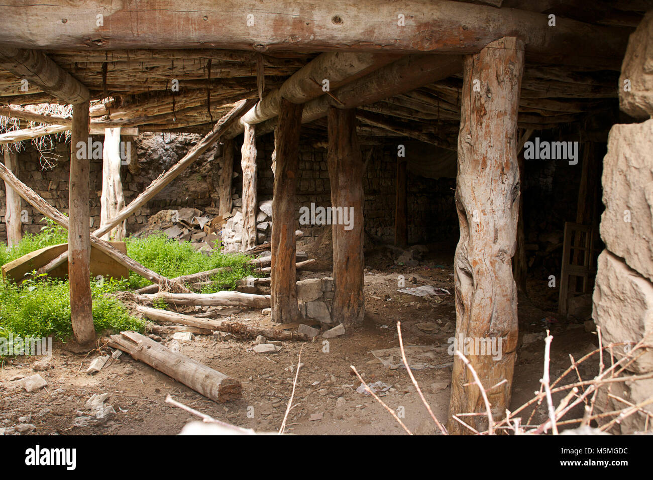 Timbers holding up a traditional Anatolian house in Bünyan, Kayseri, Turkey Stock Photo
