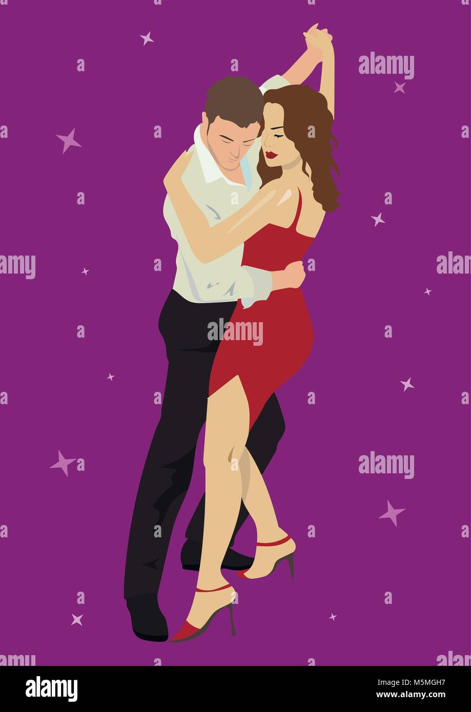 Salsa or argentine tango dancing couple man and woman in vector ...