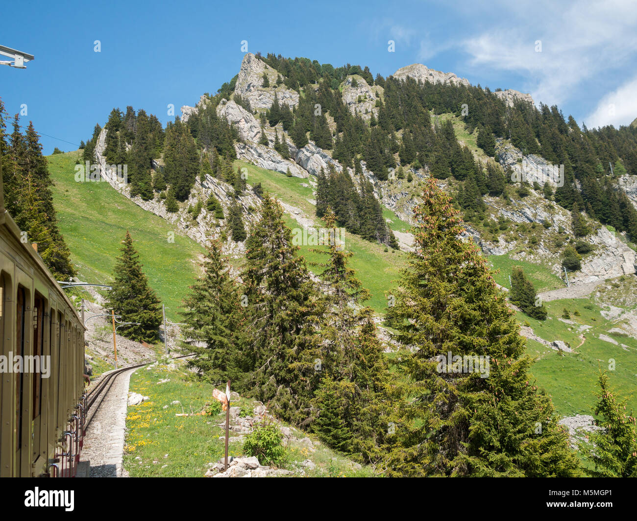 Schynige Platte Railway being pushed uphill Stock Photo