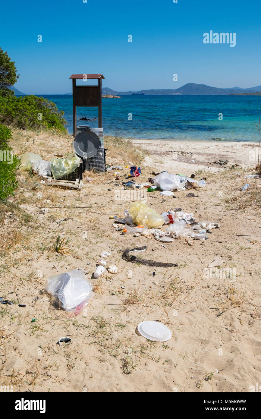 Litter and trash left on beach near Olbia, Sardinia, Italy Stock Photo ...