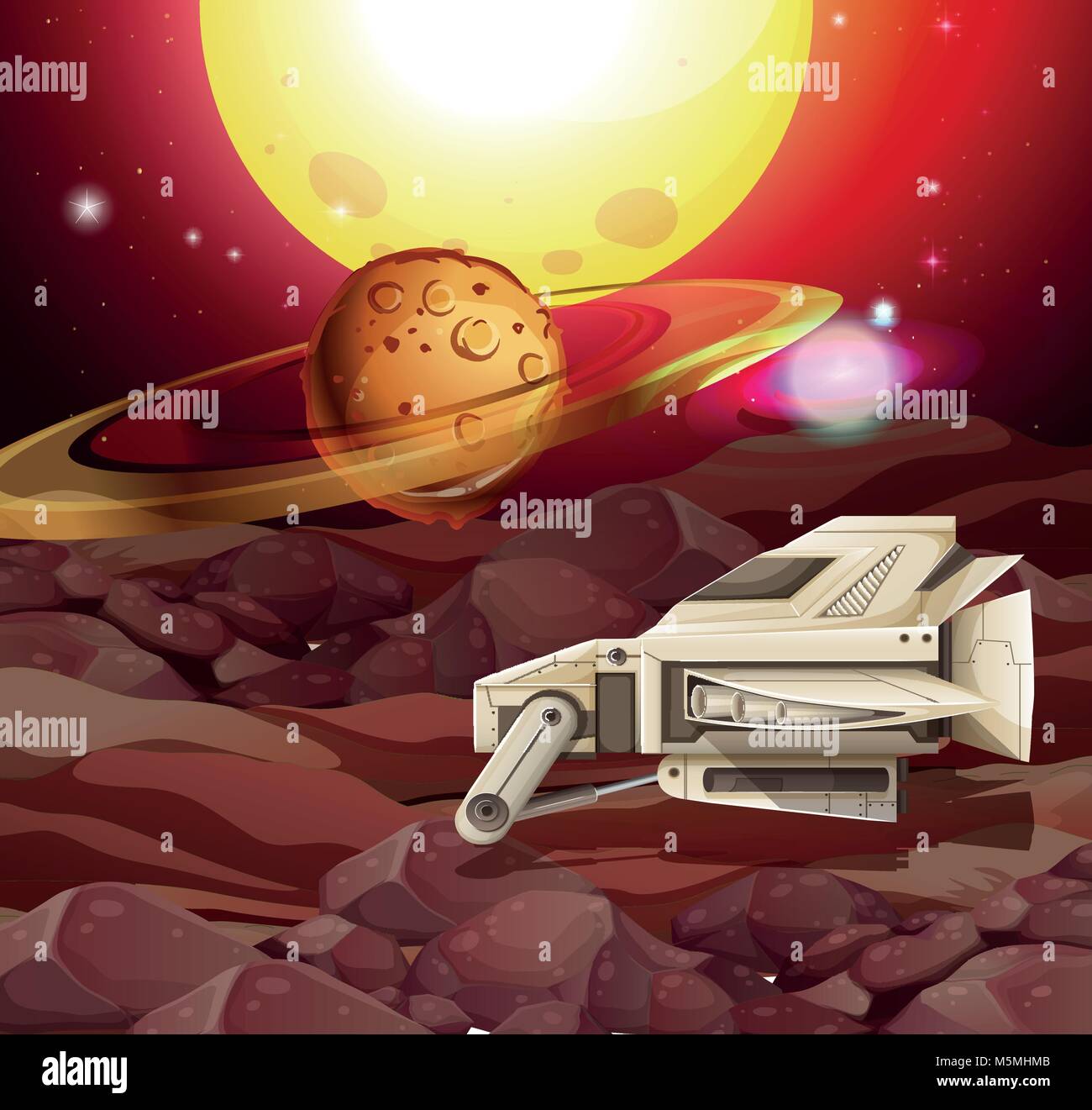 Background scene with spaceship on planet illustration Stock Vector ...