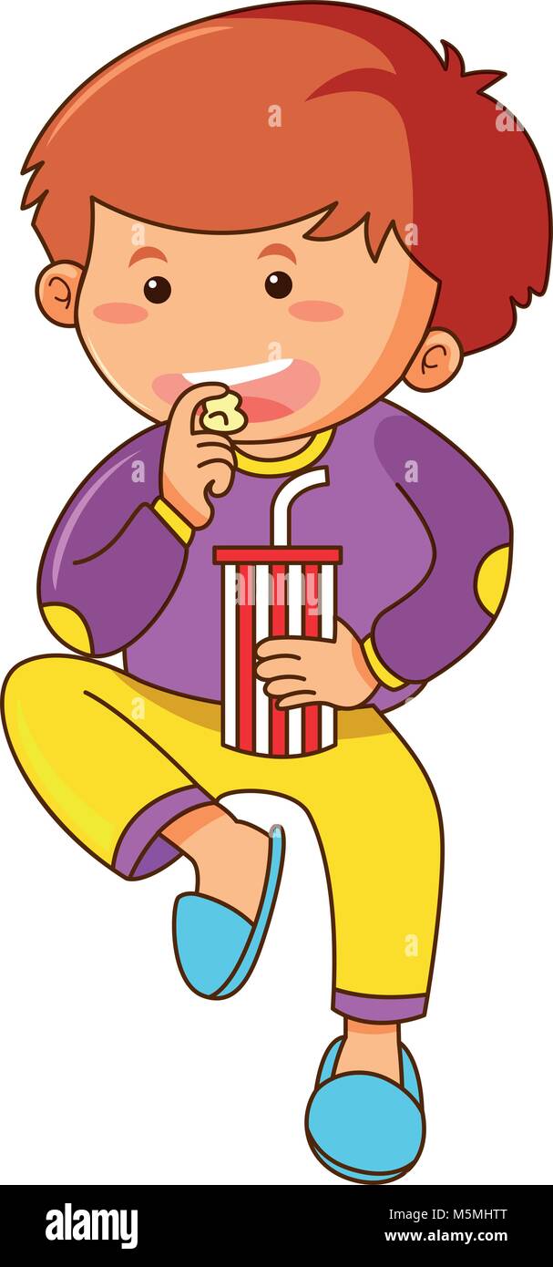 Little boy eating snack and drinking soda illustration Stock Vector Image &  Art - Alamy