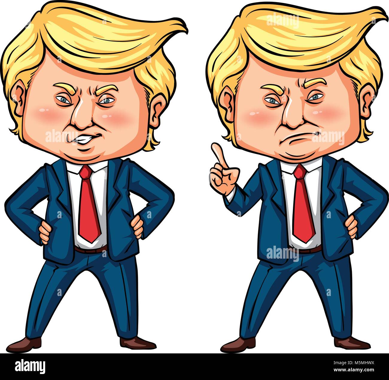 President Trump in two actions illustration Stock Vector