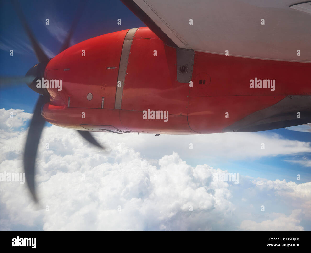 Modern plane propeller in cloud blue sky background Stock Photo Alamy