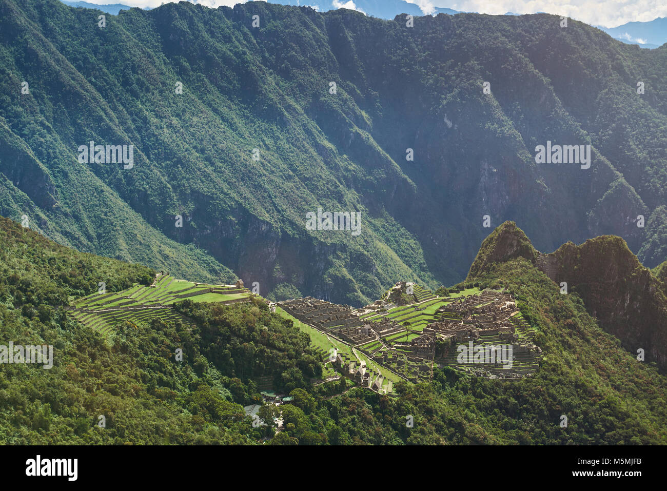 Landscape of Machu Picchu ancient city. Peruvian heritage town Machu Picchu Stock Photo