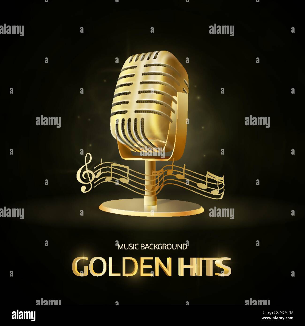 Golden  old vintage microphone icon. Radio station banner. Stock Vector