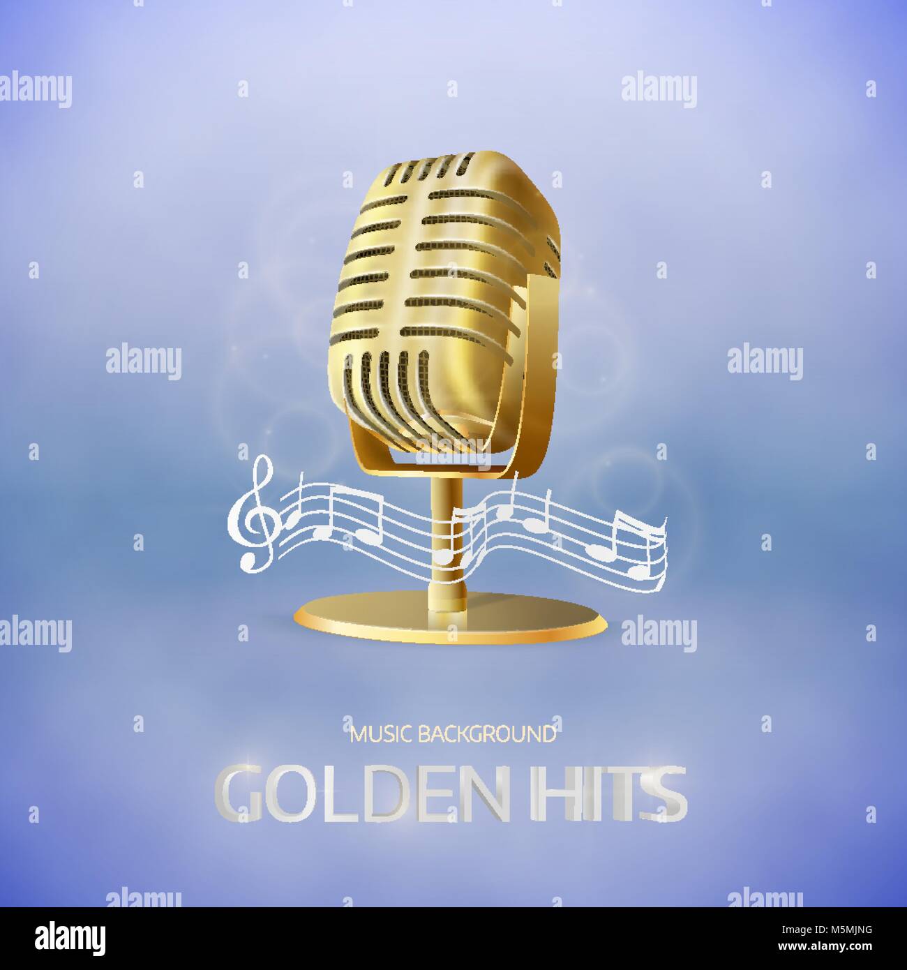 Golden  old vintage microphone icon. Radio station banner. Stock Vector