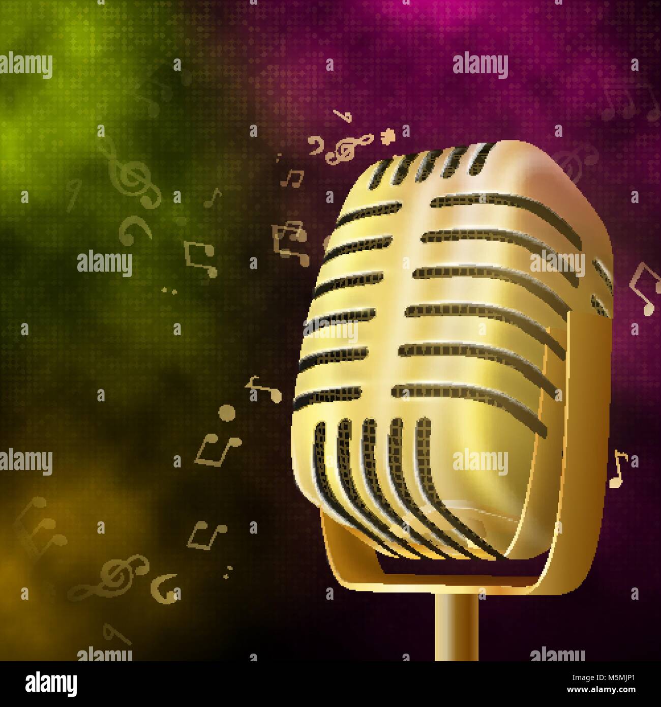 Karaoke party background with gold retro microphone Stock Vector Image