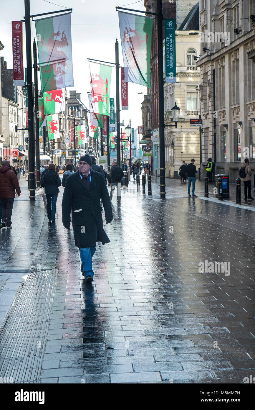 A street scene in Cardiff City centre wales. Stock Photo