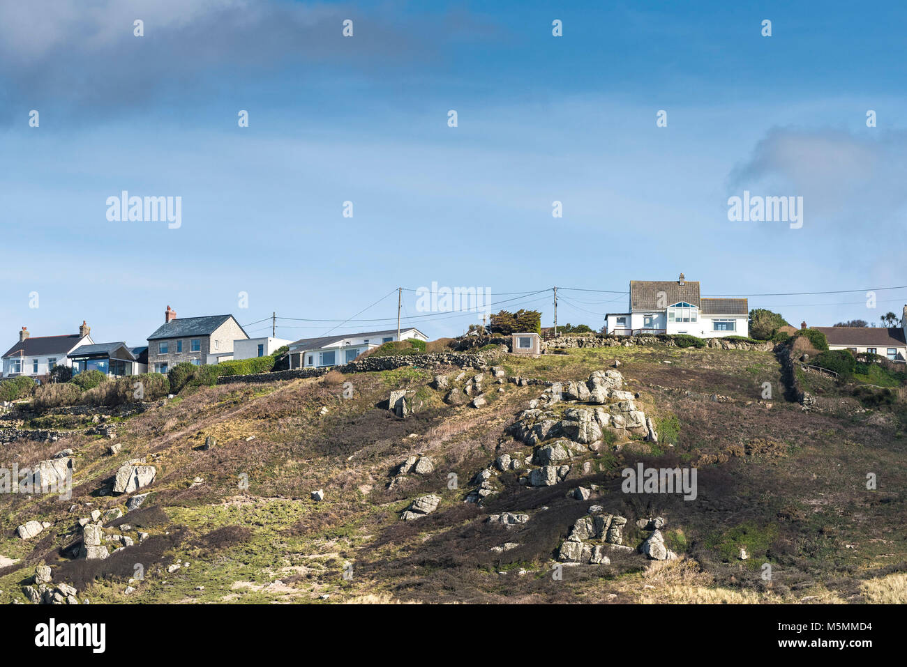 Coastal property overlooking Sennen Cove in Cornwall. Stock Photo