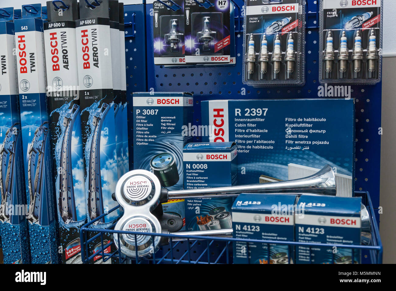 Ukraine Lviv December 10, 2017: Car accessories and spare parts from Bosch  Stock Photo - Alamy