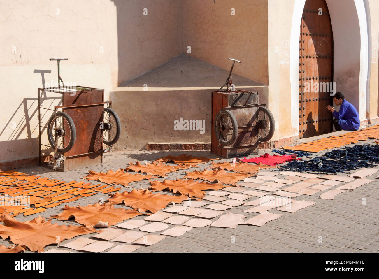 Drying leather on the street, Marrakesh, Morocco Stock Photo Alamy