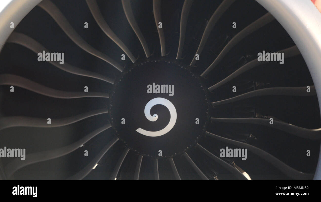 Jet engine rotor blades rotating airplane in airplane Stock Photo Alamy