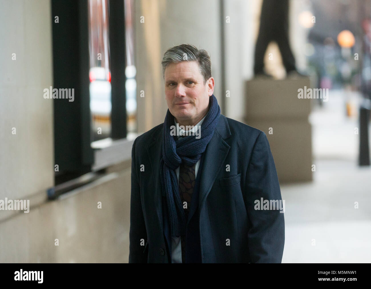 Shadow Secretary of State for Exiting the European Union, Sir Keir Starmer, arrives at the BBC to be interviewed on 'The Andrew Marr Show' Stock Photo