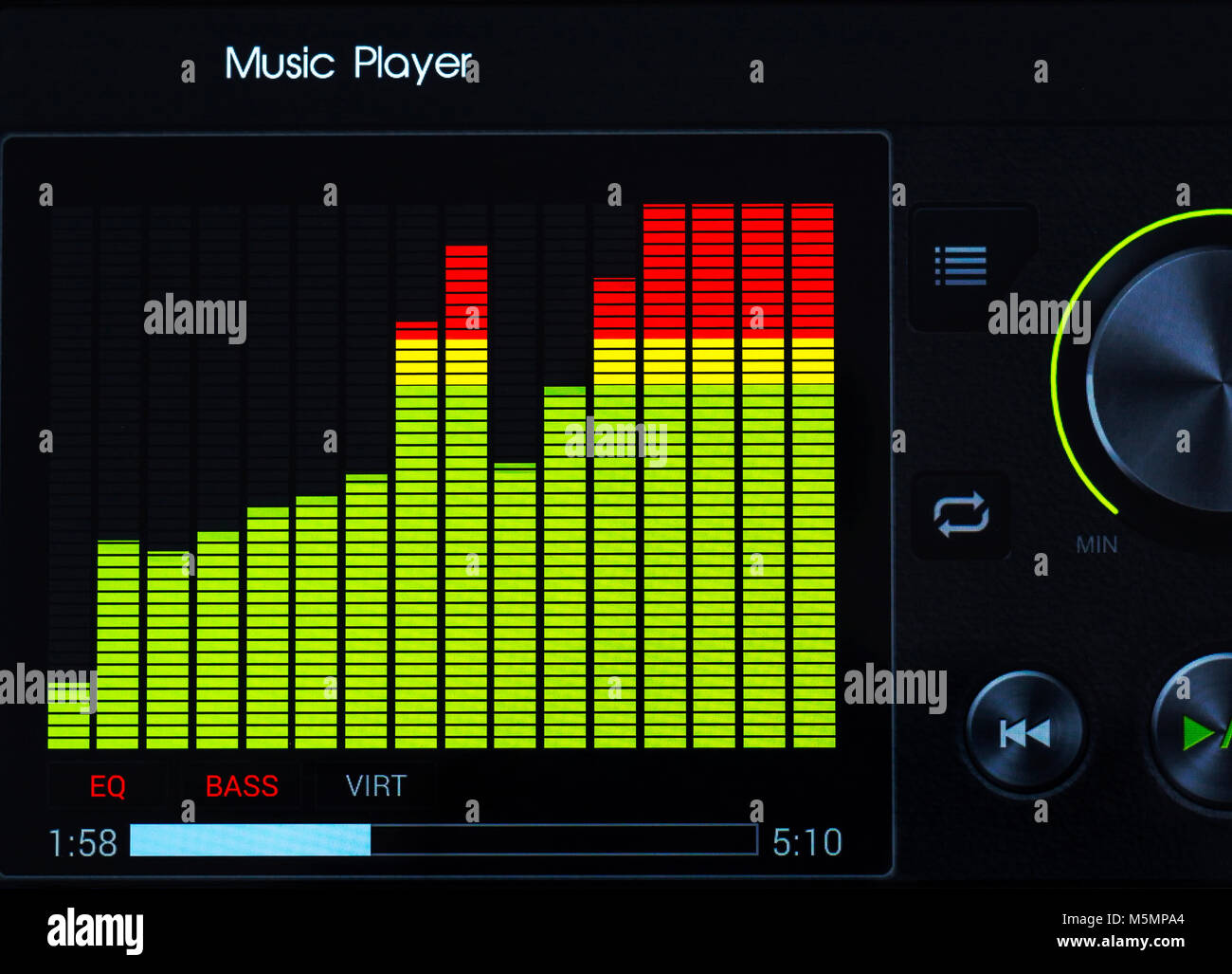 Close-up of color graphic equalizer of music player Stock Photo