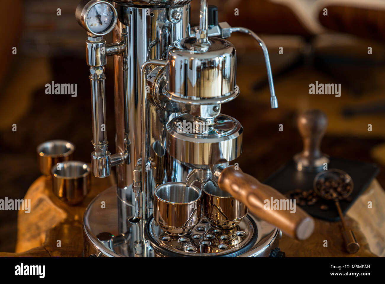 High End Espresso Machine Closeup Barista at home Stock Photo Alamy
