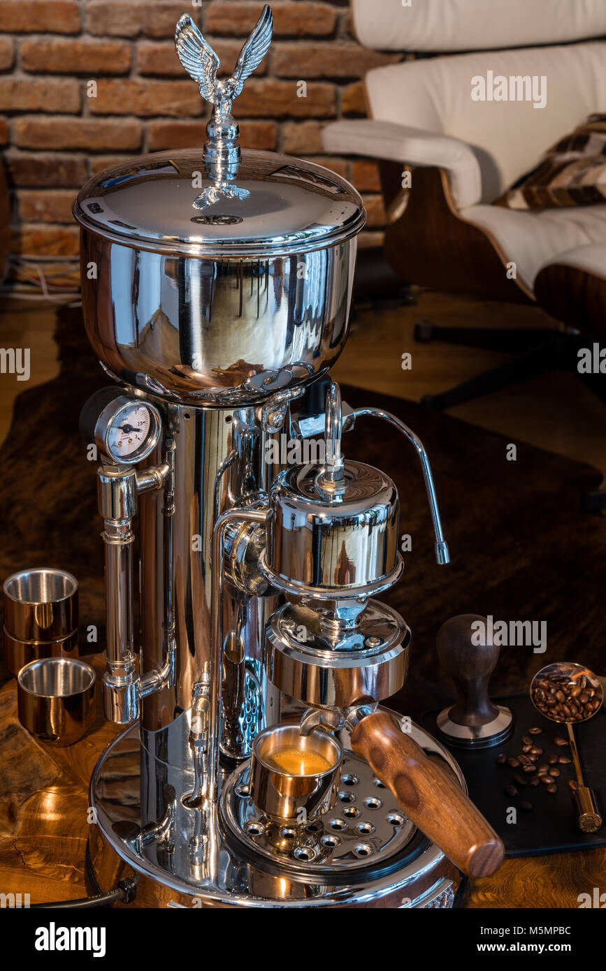 High End Espresso Machine Barista at home Stock Photo Alamy