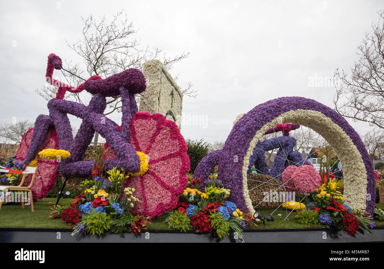 Noordwijkerhout, Netherlands April 21, 2017 Platform with tulips and