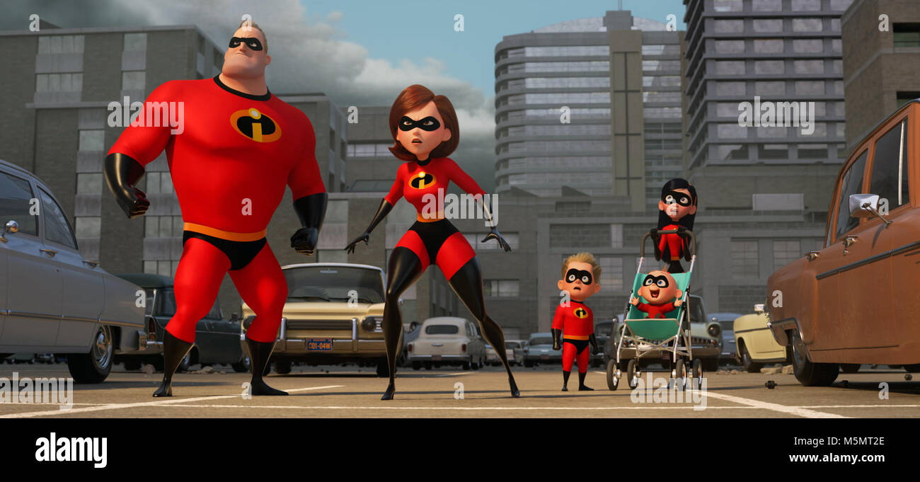 Incredibles 2 is an upcoming American 3D computer-animated superhero film, and is the sequel to the 2004 film The Incredibles.  This photograph is for editorial use only and is the copyright of the film company and/or the photographer assigned by the film or production company and can only be reproduced by publications in conjunction with the promotion of the above Film. A Mandatory Credit to the film company is required. The Photographer should also be credited when known. Stock Photo