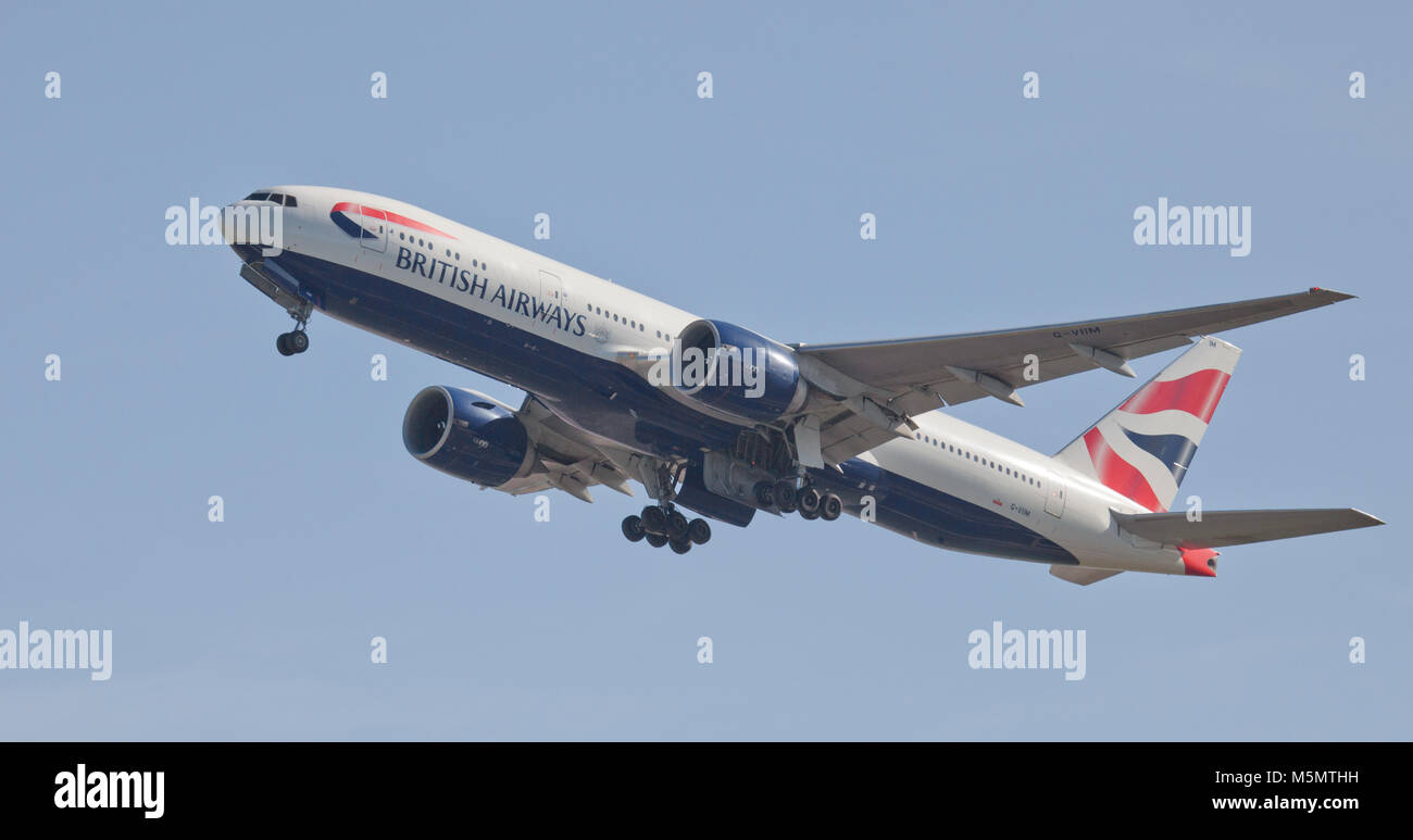 British Airways Boeing 777 G-VIIM departing London-Heathrow Airport LHR Stock Photo