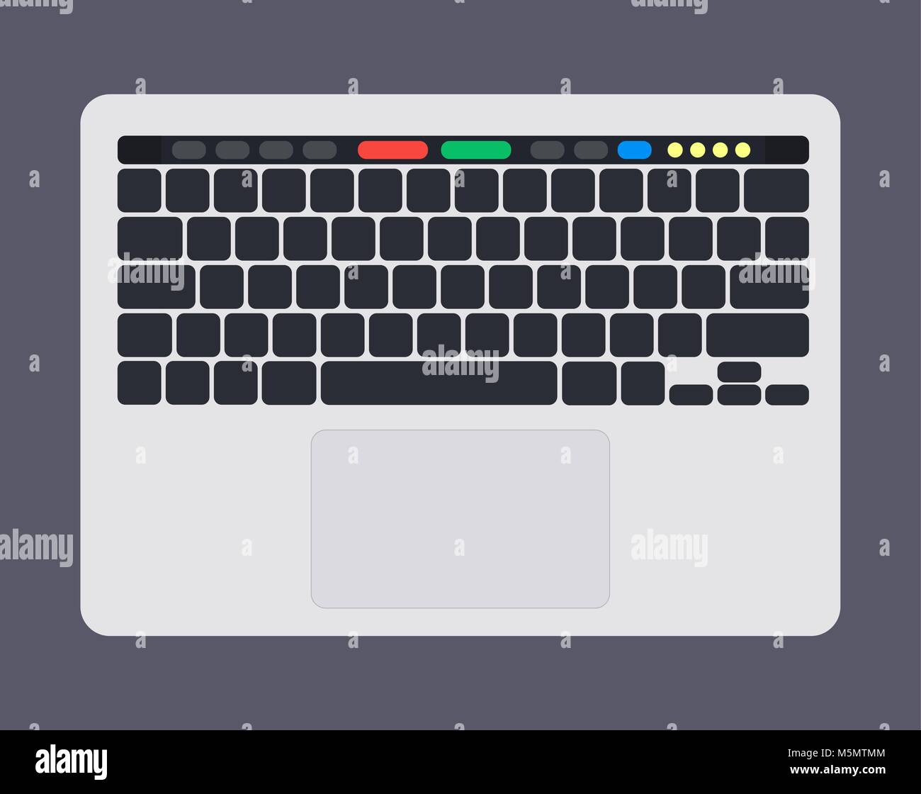 Modern laptop computer keyboard with blank bkack keyboard keys, touch panel and touchpad Stock Vector