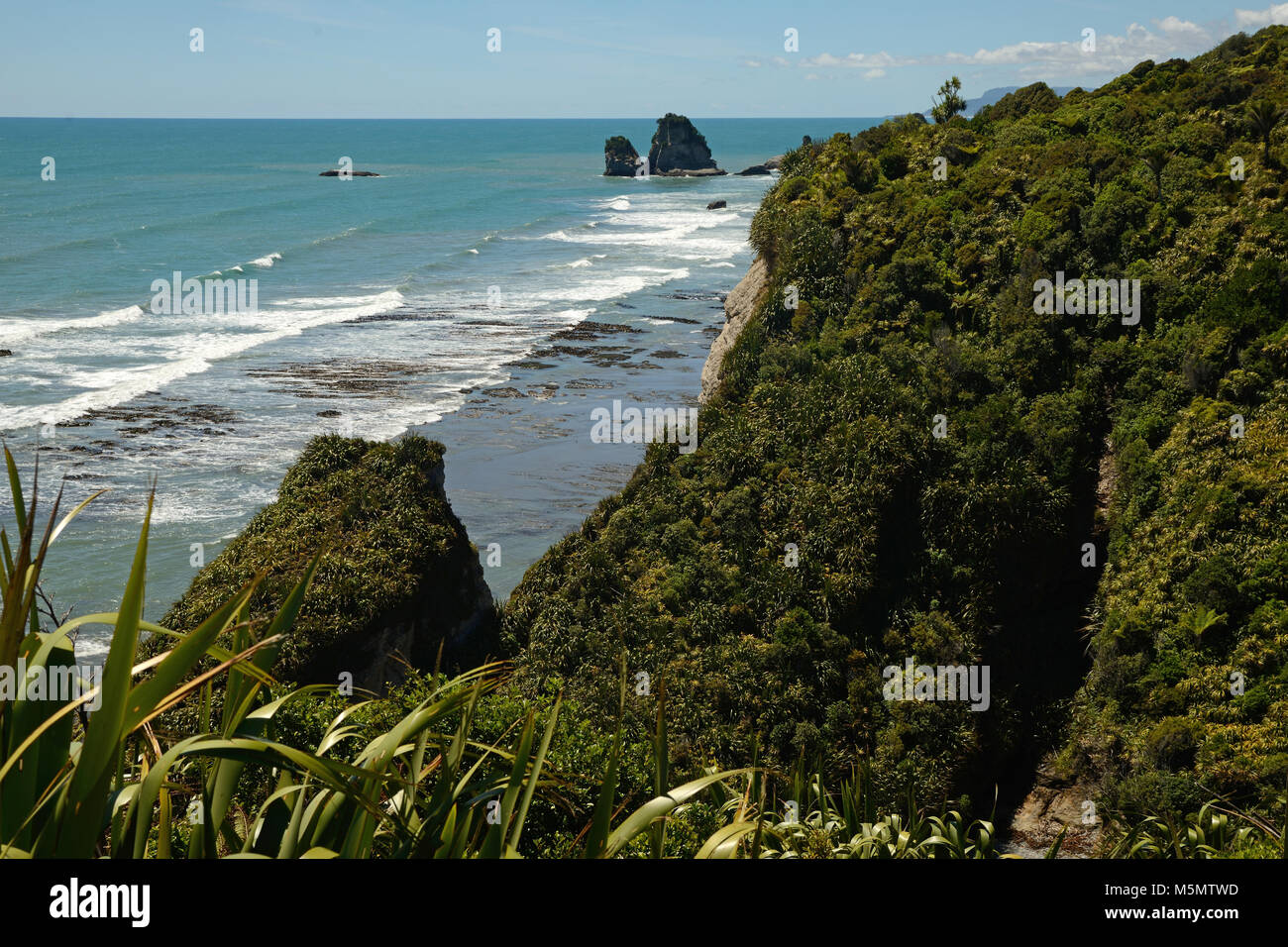 Rugged coastline near Greymouth, New Zealand Stock Photo