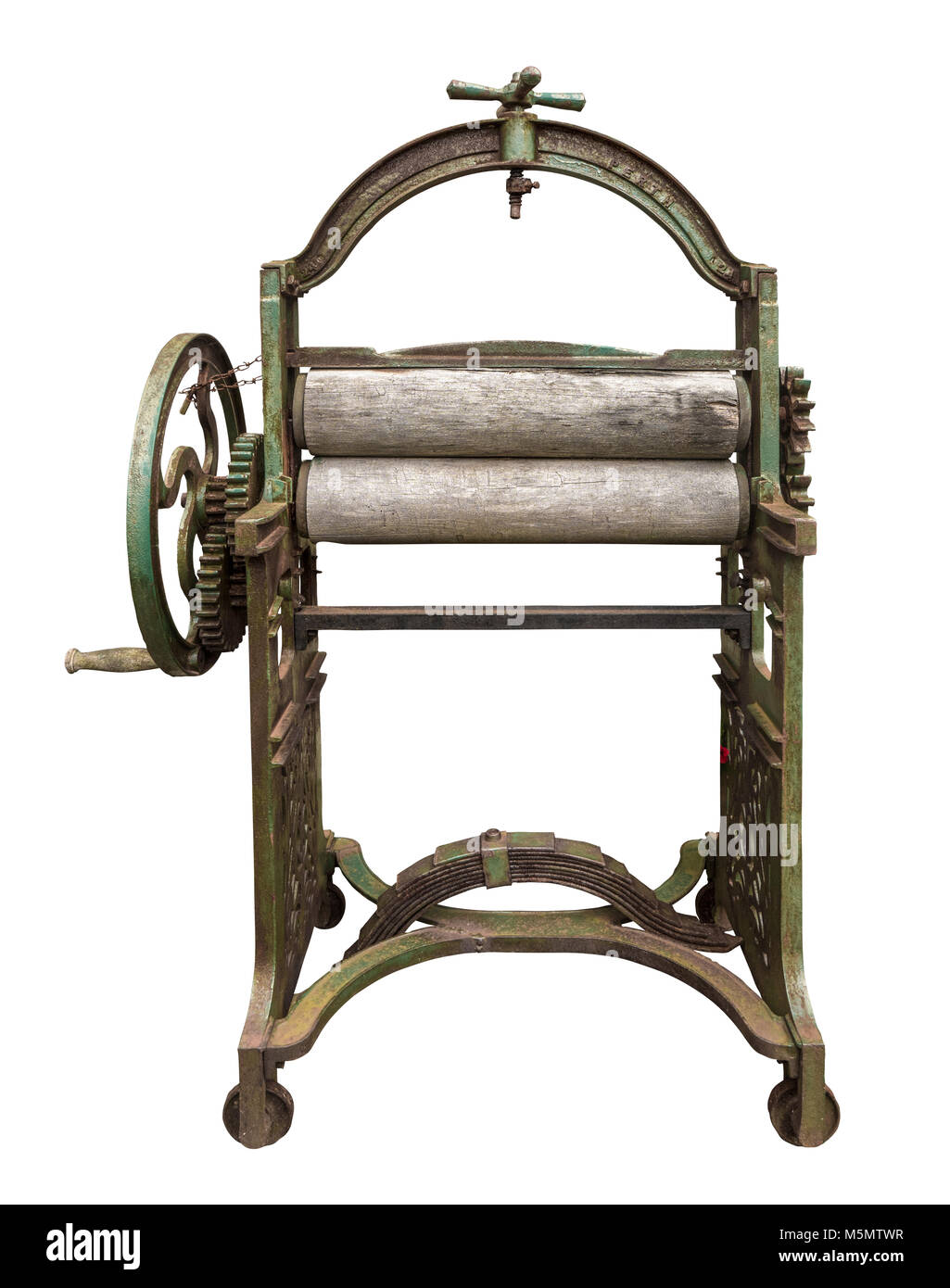 Isolated Vintage Laundry Mangle (Press) With Clipping Path On White Background Stock Photo