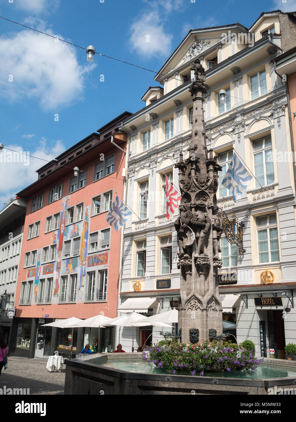 Fountain in Luzern city street Stock Photo - Alamy