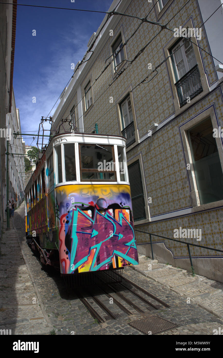 The fomous tram in Lisbon - Streets of Lisbon portugal Stock Photo