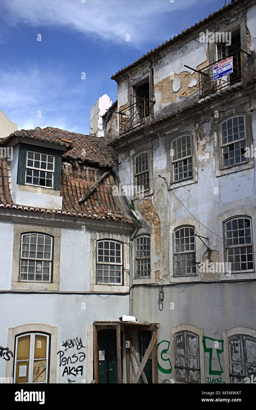 Abandoned buildings in Streets of Lisbon Portugal Stock Photo