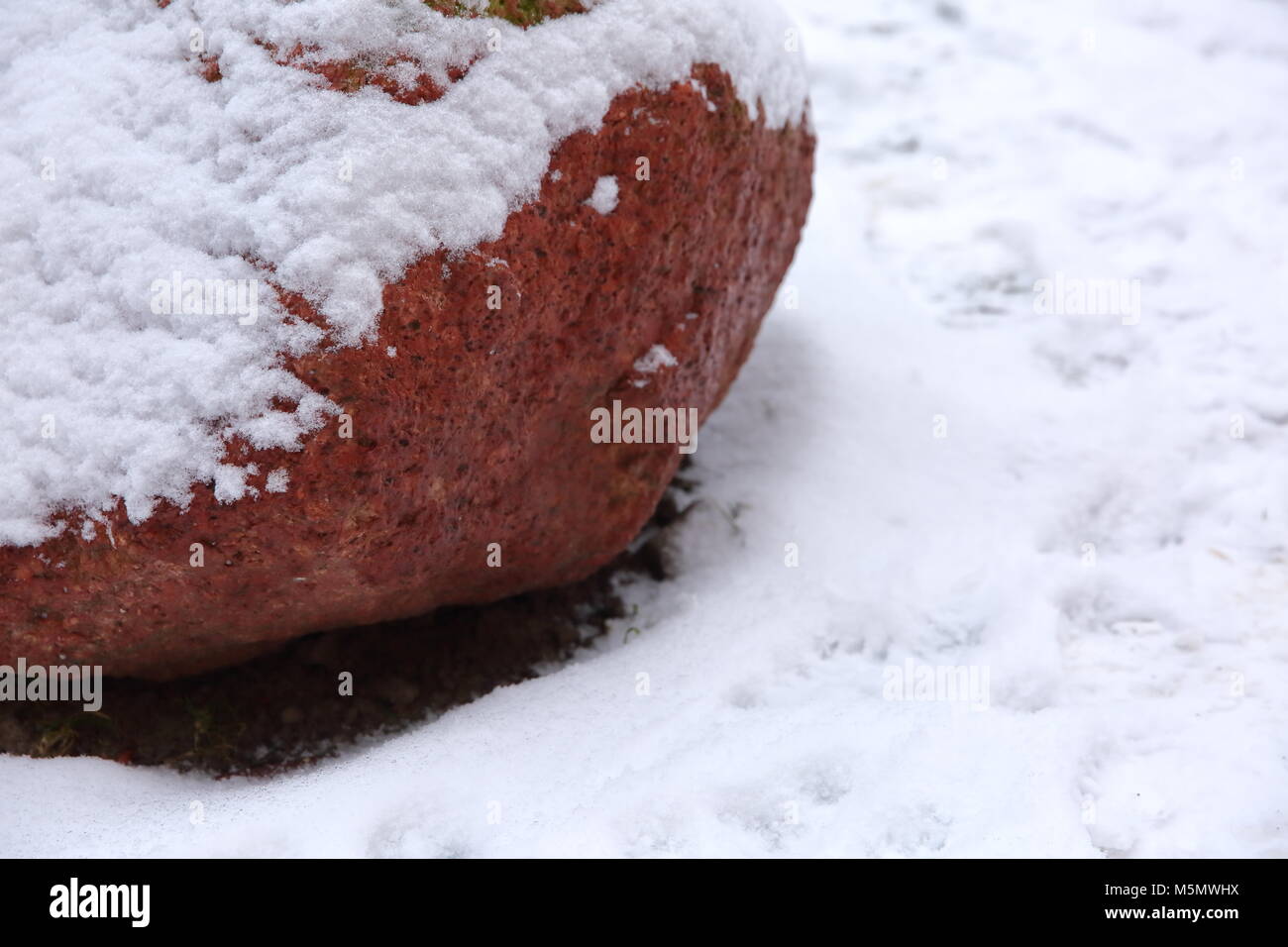 A stone covered with an eiderdown made of snow which stopped for the ...