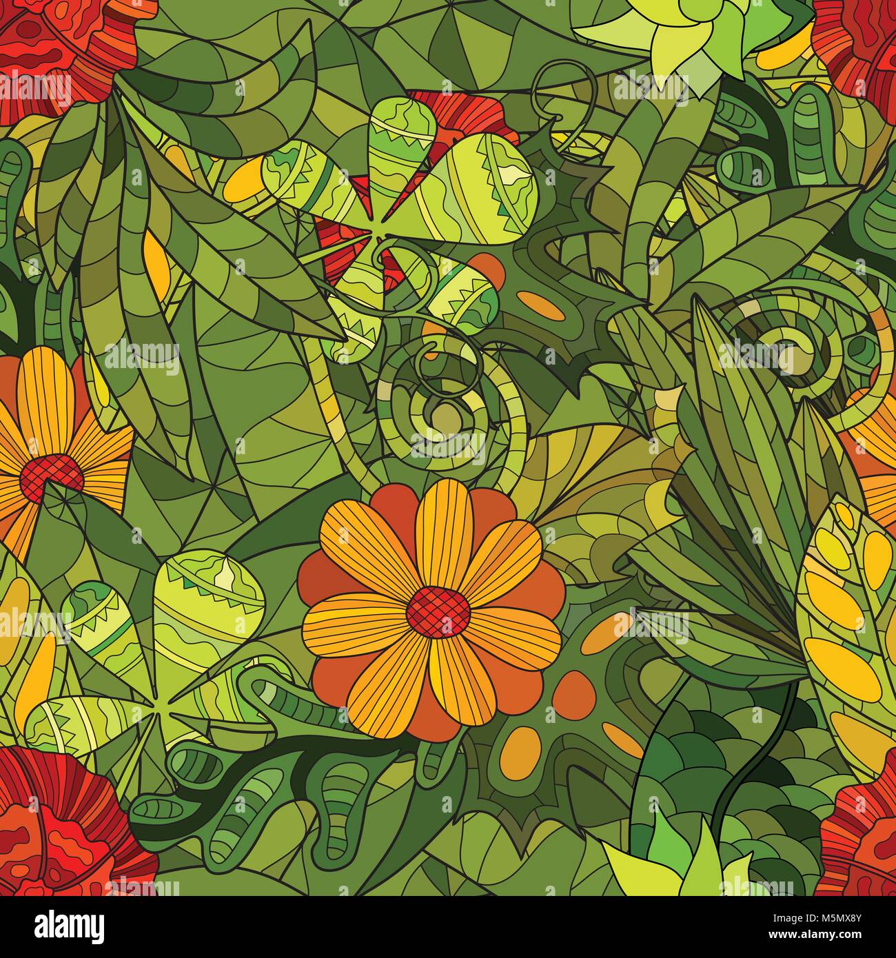 hand drawn vector floral seamless pattern Stock Vector Image & Art - Alamy