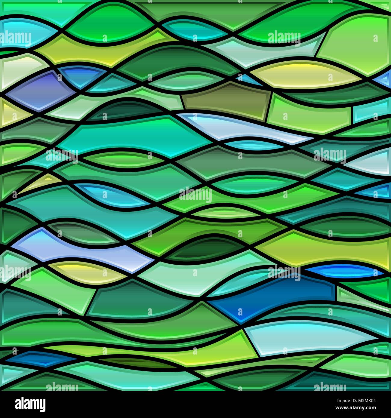 abstract vector stained-glass mosaic background - green and teal waves ...