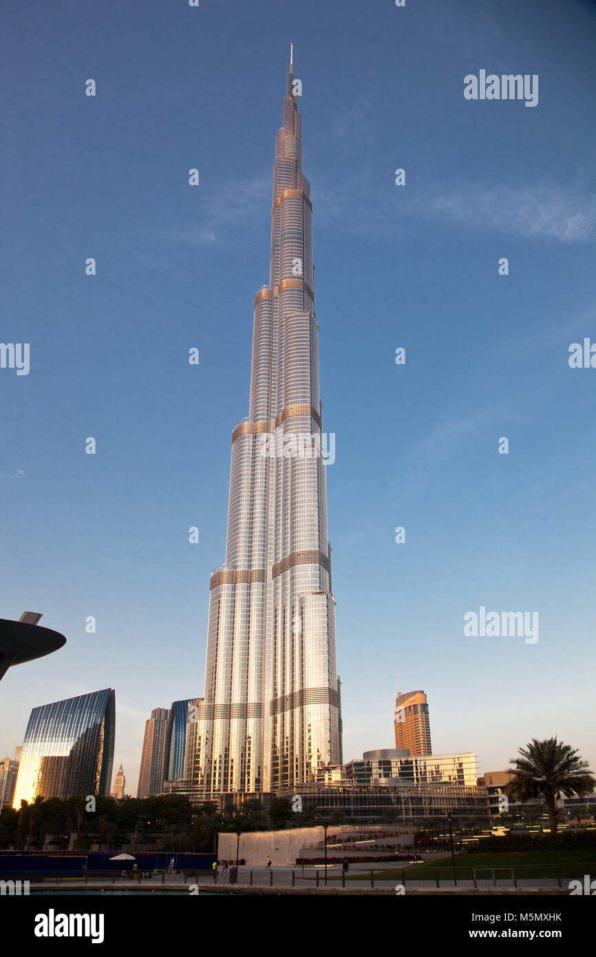 DUBAI, UAE - FEBRUARY 2018: Burj Khalifa, world's tallest tower, Downtown Burj Dubai. Stock Photo