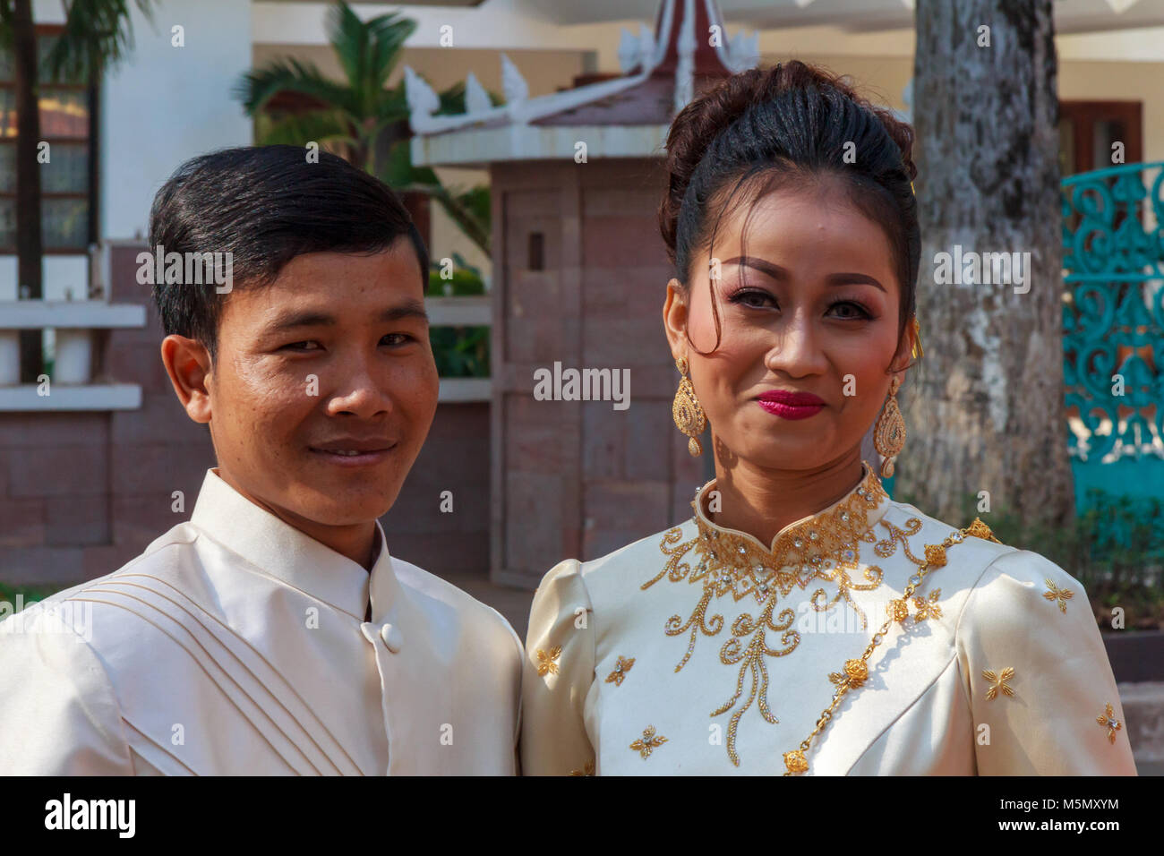 Potrait of a Cambodian wedding couple, Siem Reap, Cambodia Stock Photo