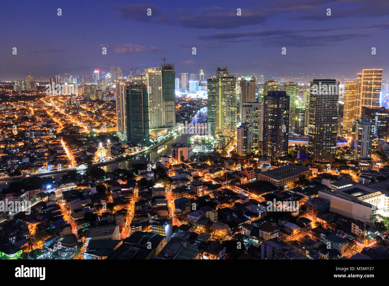 Manila, Philippines - Feb 25, 2018 : Eleveted, Night view of Rockwell, View from P Burgos Makati in Metro Manila, Philippines Stock Photo
