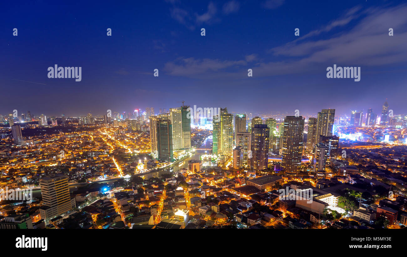 Manila, Philippines - Feb 25, 2018 : Eleveted, Night view of Rockwell, View from P Burgos Makati in Metro Manila, Philippines Stock Photo