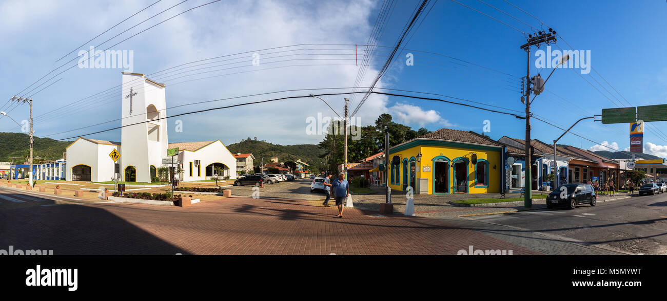 Porto Belo, Santa Catarina, Brazil - February 20th, 2018: Panoramic view of the rua Irineu Jose Moreira and Av Governador Celso Ramos, Santa Catarina, Stock Photo