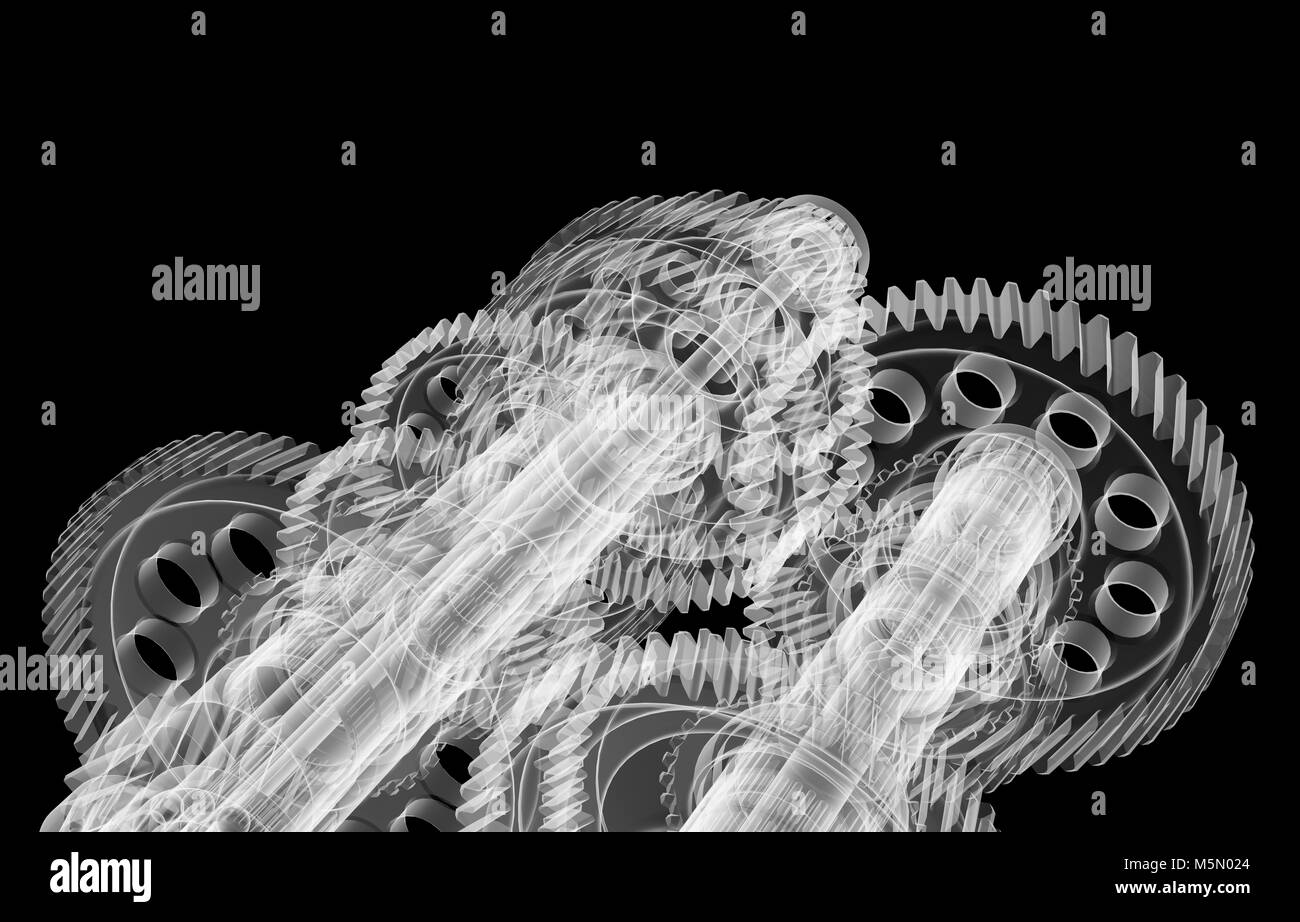 Gears, shafts and bearings. Xray render Stock Photo Alamy