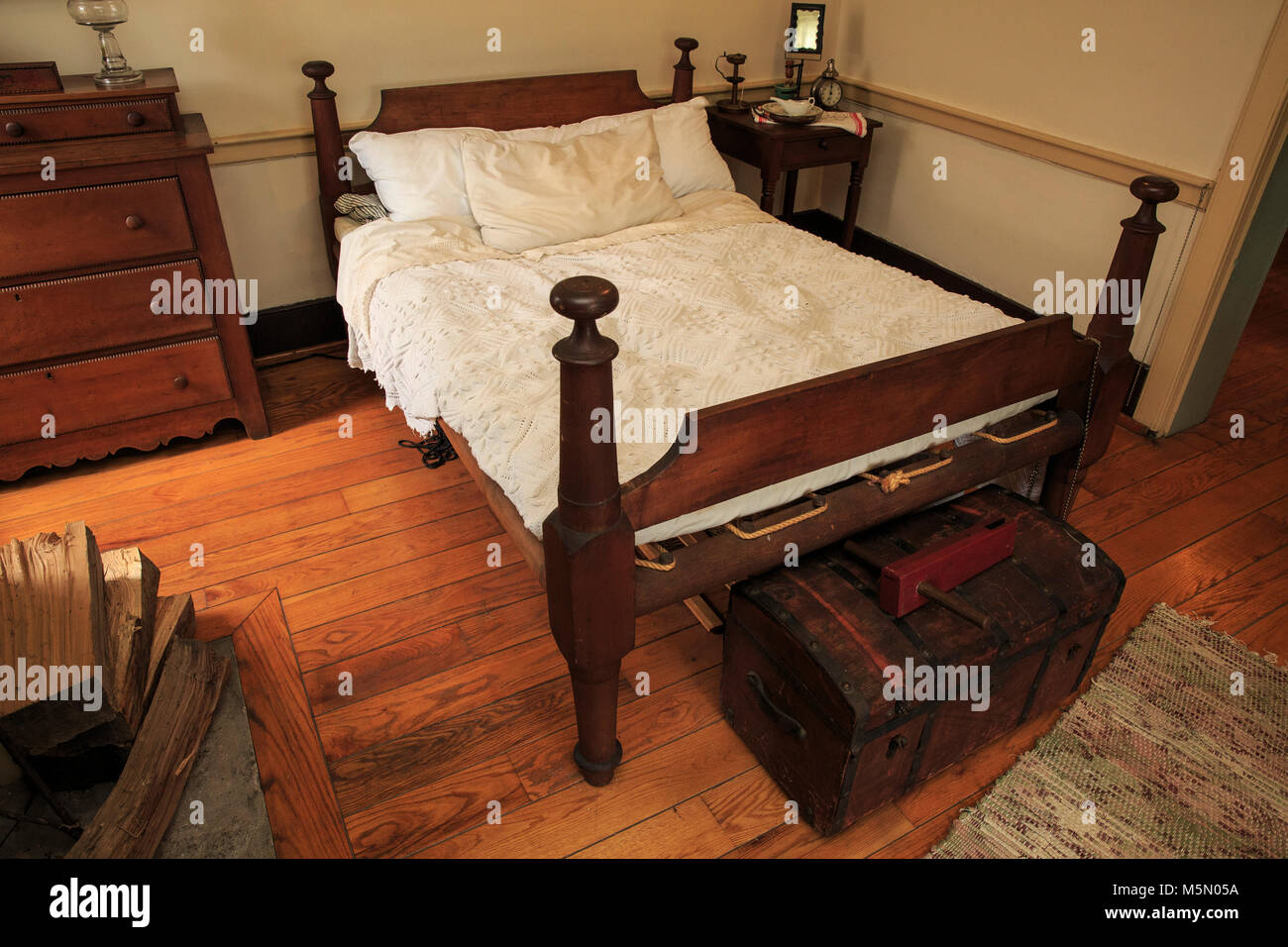 19 Th Century Bed In A Museum Hueston Woods State Park Stock