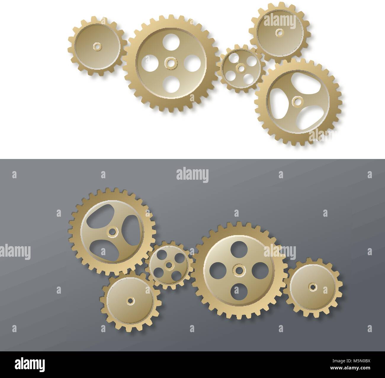 System of gold of the gear wheels on gray-white background Stock Vector