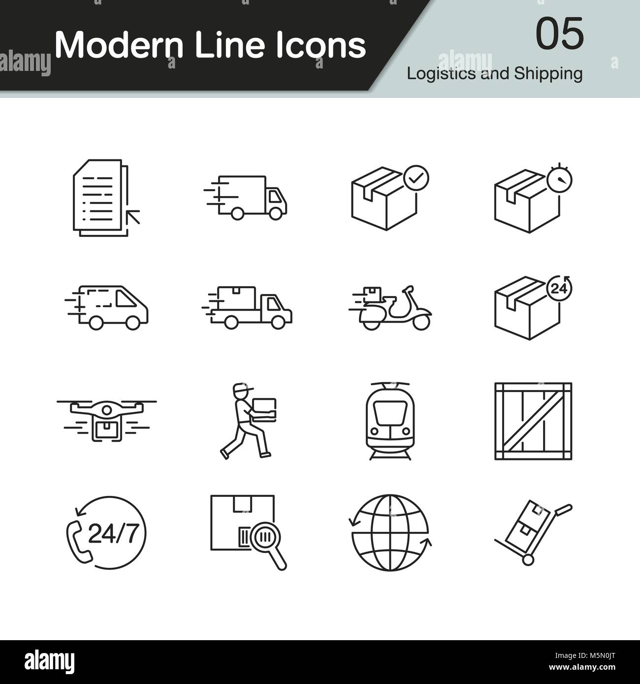 Logistics and Shipping icons. Modern line design set 5. For presentation, graphic design, mobile application, web design, infographics. Vector illustr Stock Vector
