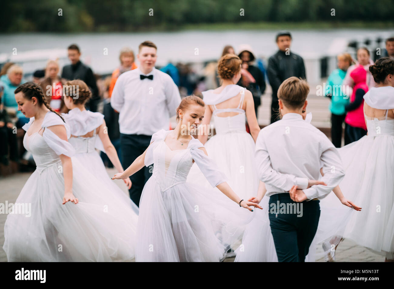 Gomel, Belarus. Young People Dancing Ballroom Dance In City Park. Stock Photo