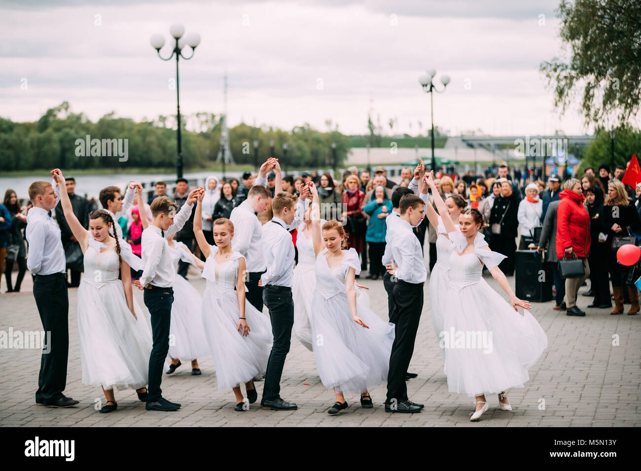 Gomel, Belarus. Young People Dancing Ballroom Dance In City Park. Stock Photo