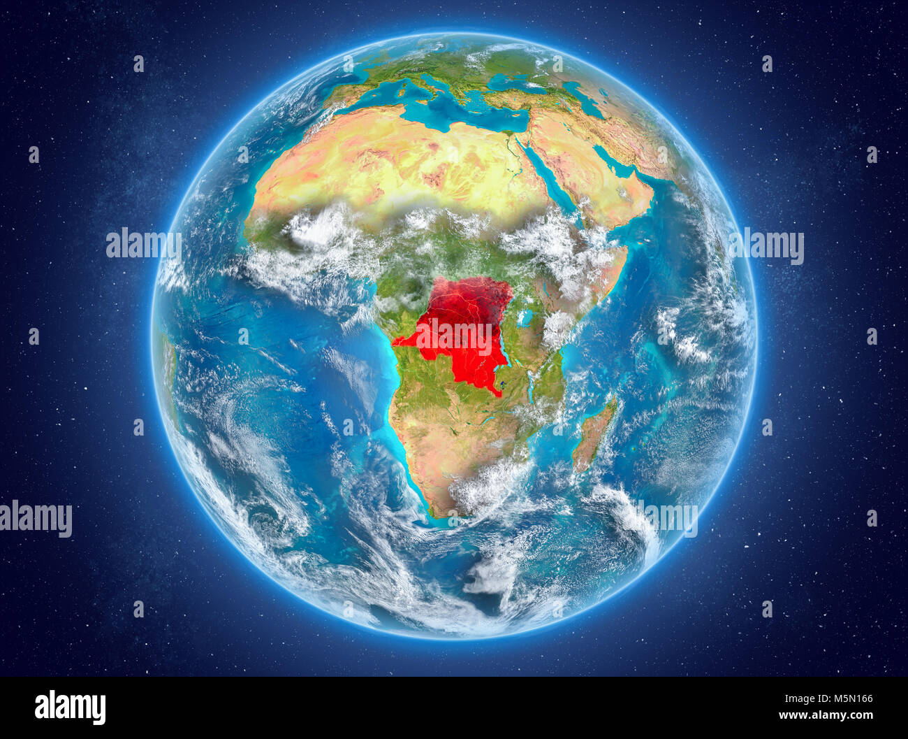 Democratic Republic of Congo in red on model of planet Earth with ...