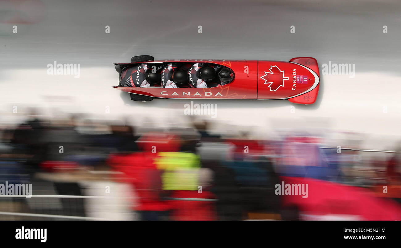 Canada's Christopher Spring and his team during the 4-man Bobsleigh at ...